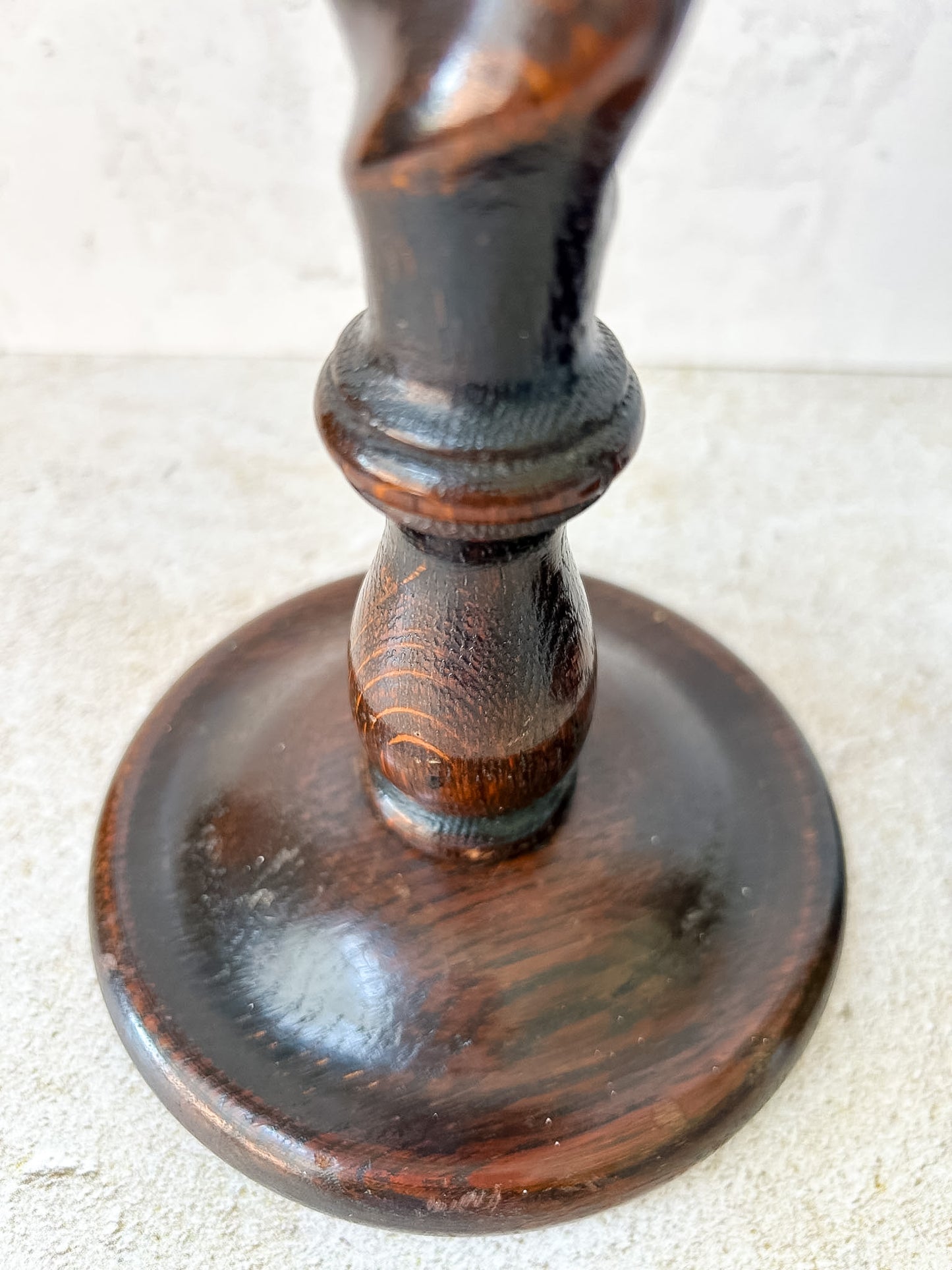 Antique Pair English Oak Barley Twist Candlesticks