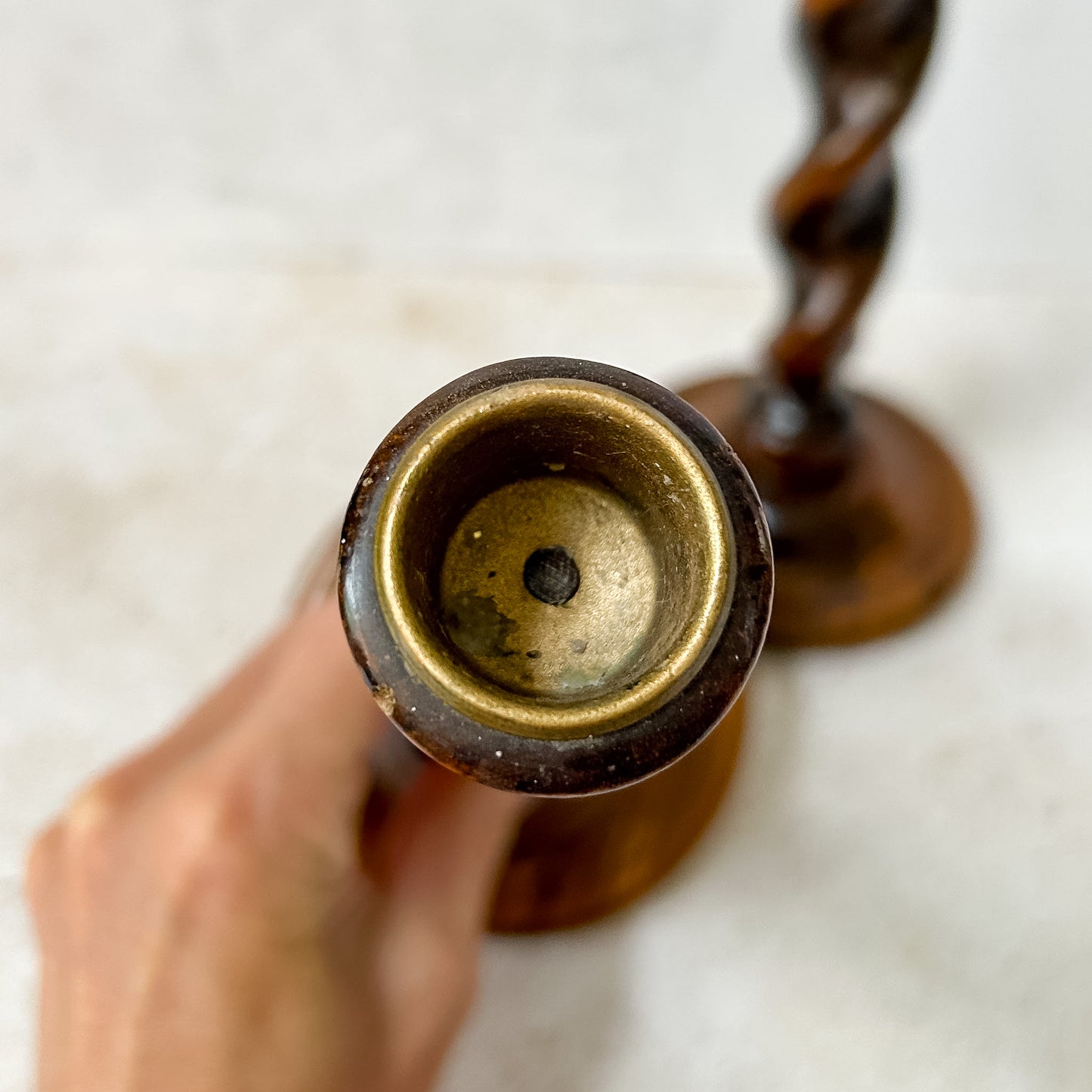 Pair of English Oak Barley Twist Candlesticks