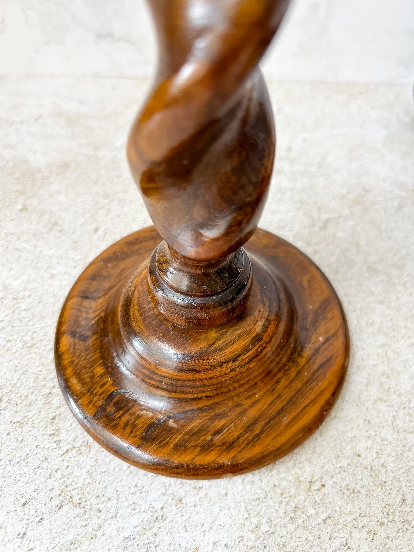Pair of English Oak Barley Twist Candlesticks