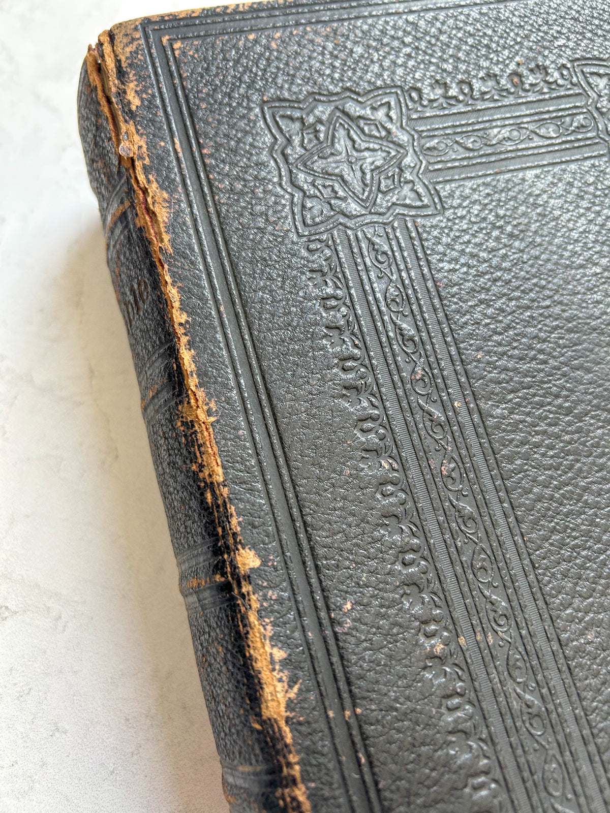 1877 English Leather Large Bible with Handwritten Inscription