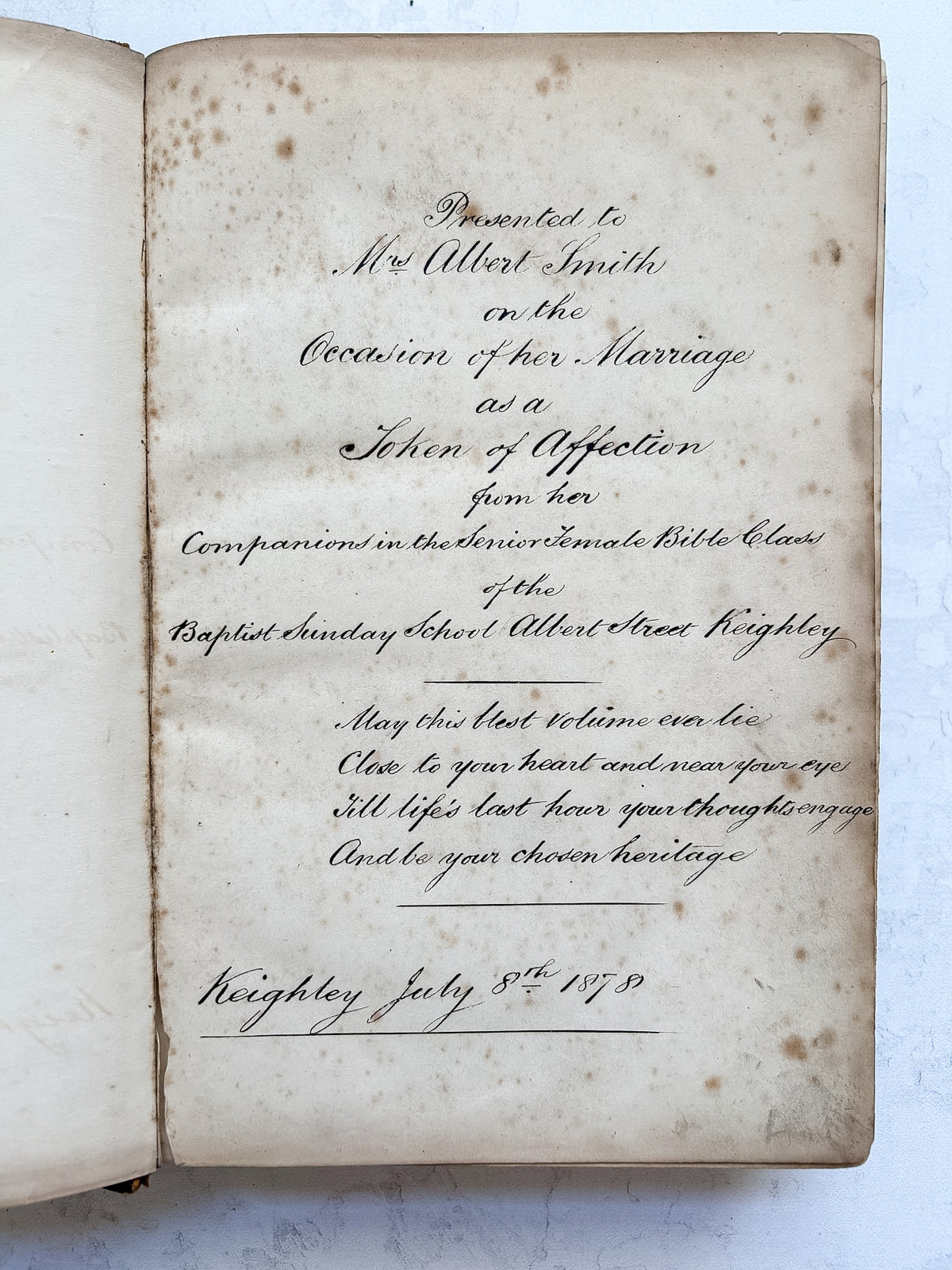 1877 English Leather Large Bible with Handwritten Inscription
