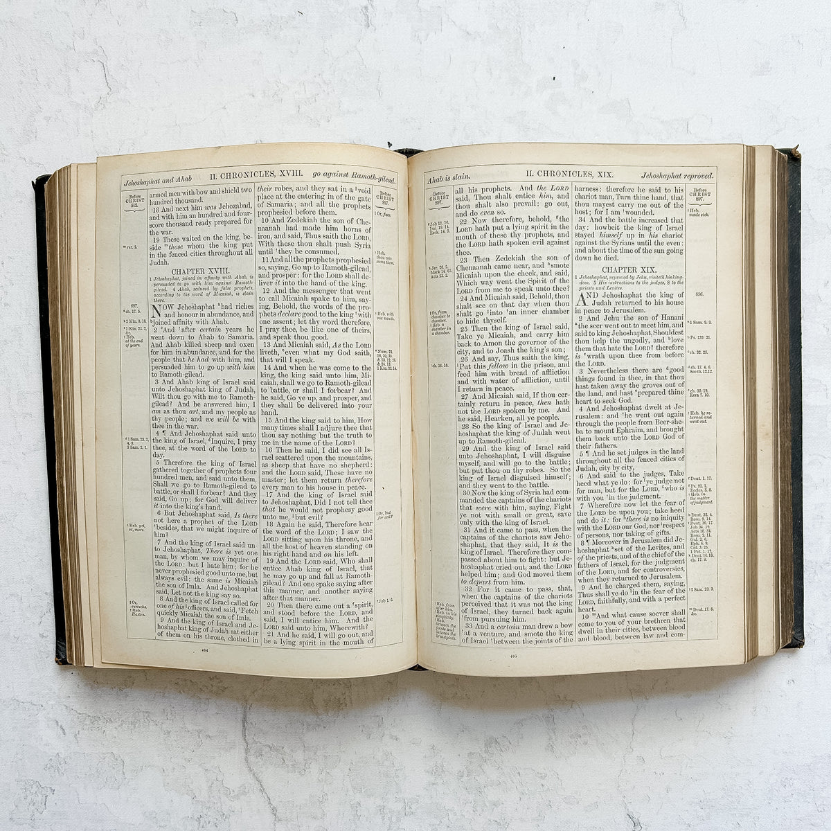 1877 English Leather Large Bible with Handwritten Inscription