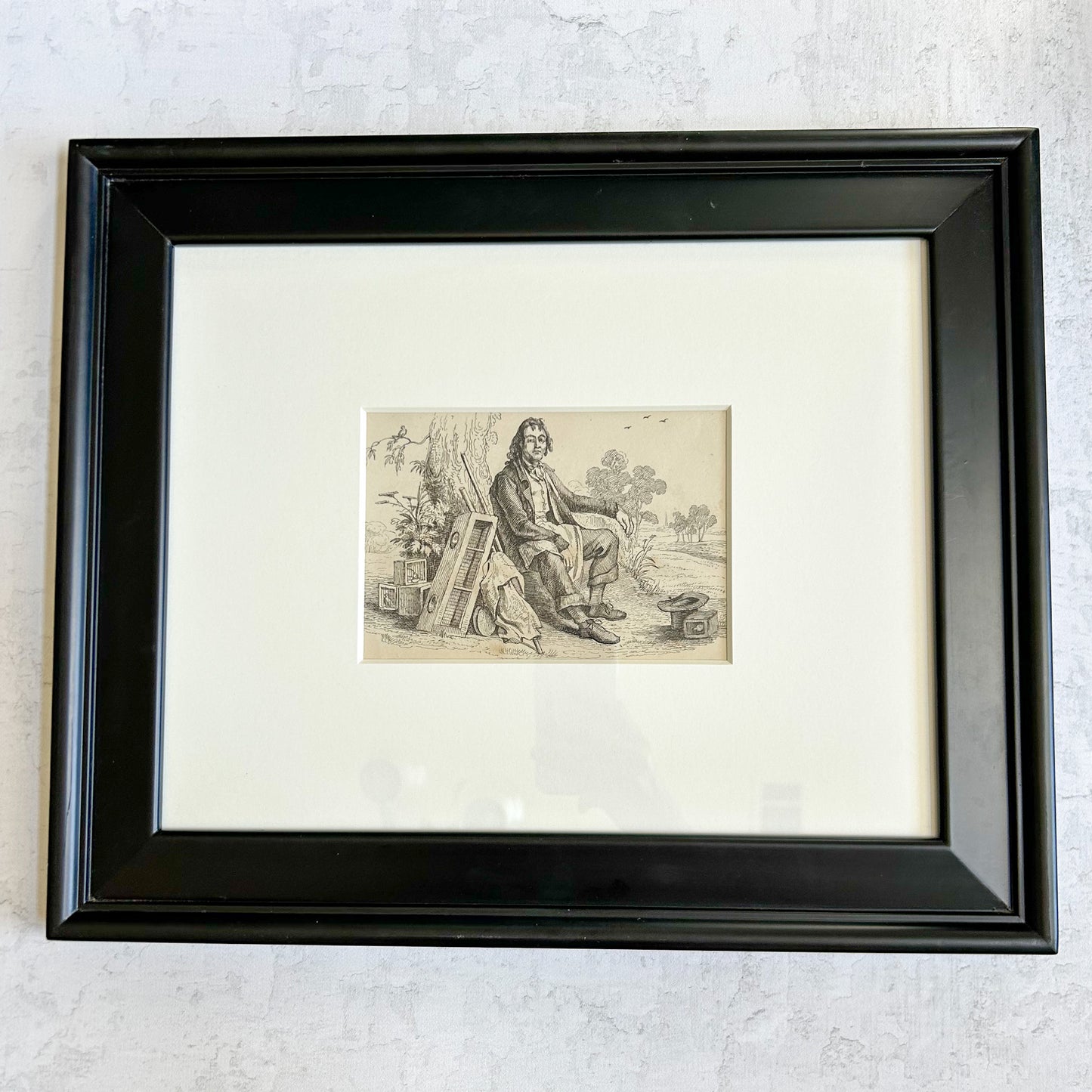 Pair of Framed Antique English Engravings, “Donkey” & “Bird Fancier” – Signed Jos. Fussell, Early 19th Century