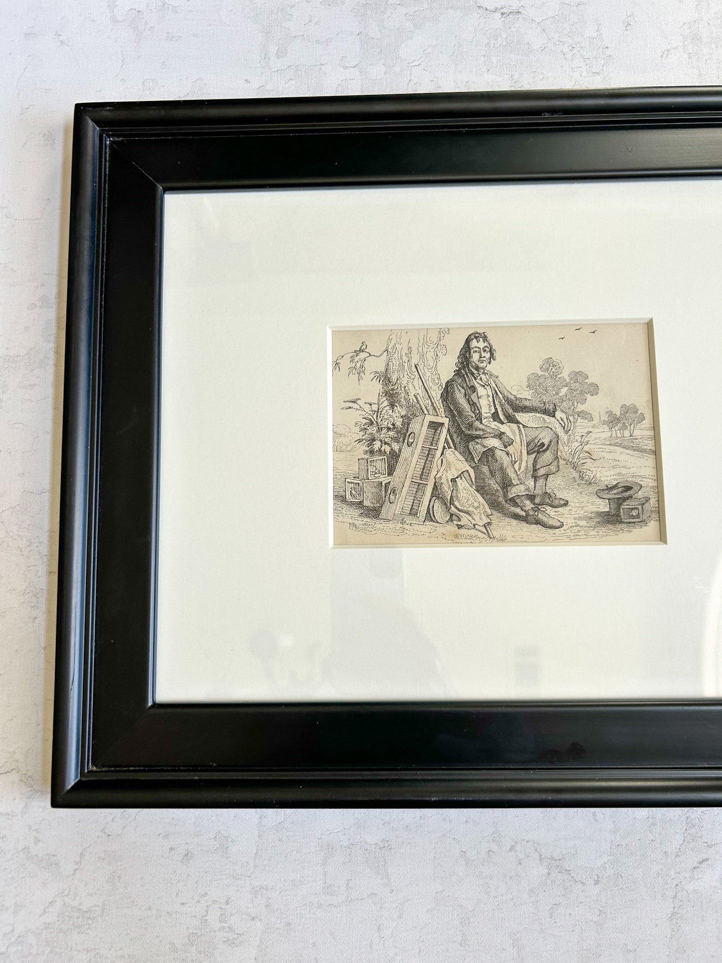 Pair of Framed Antique English Engravings, “Donkey” & “Bird Fancier” – Signed Jos. Fussell, Early 19th Century