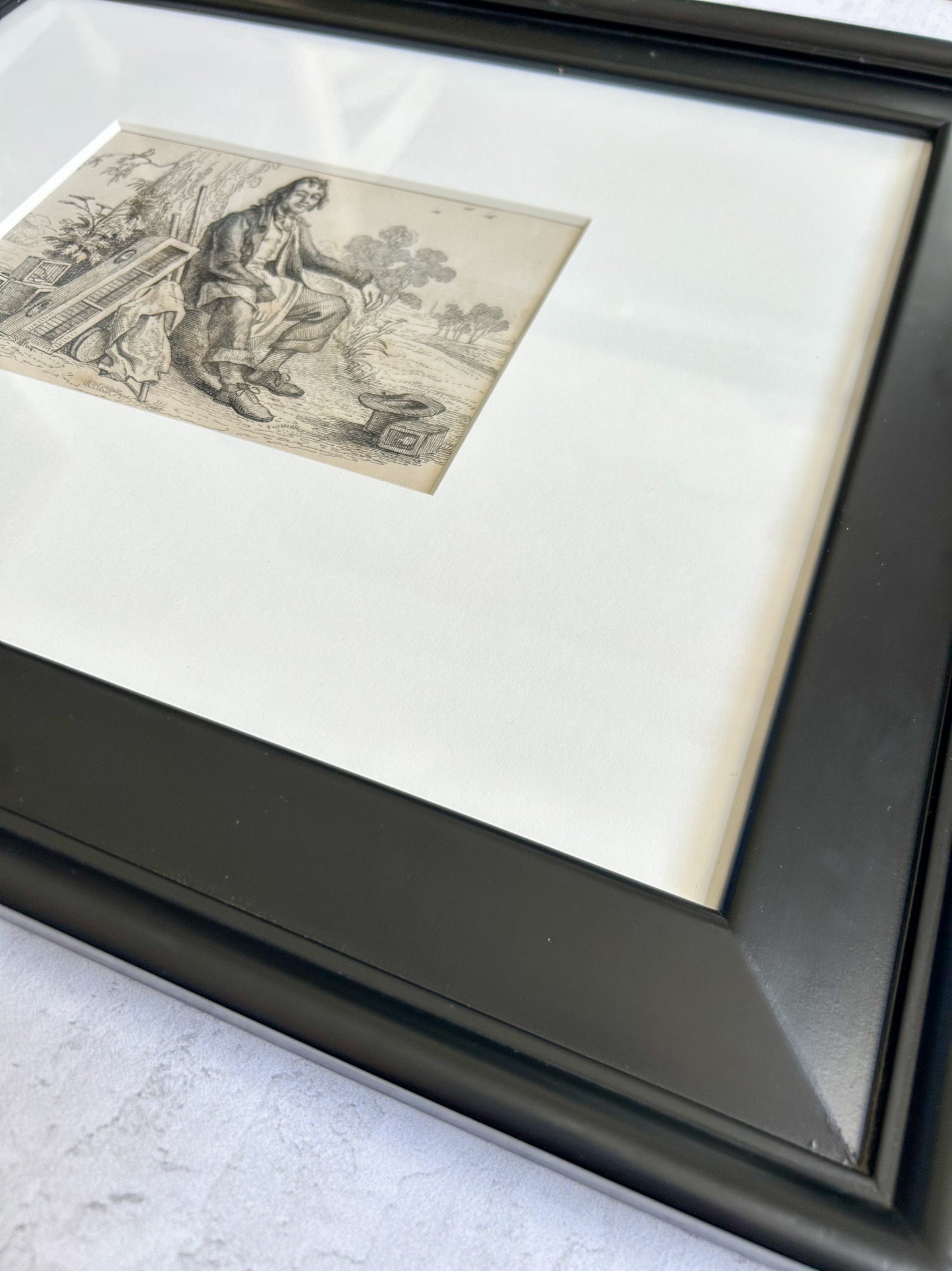Pair of Framed Antique English Engravings, “Donkey” & “Bird Fancier” – Signed Jos. Fussell, Early 19th Century