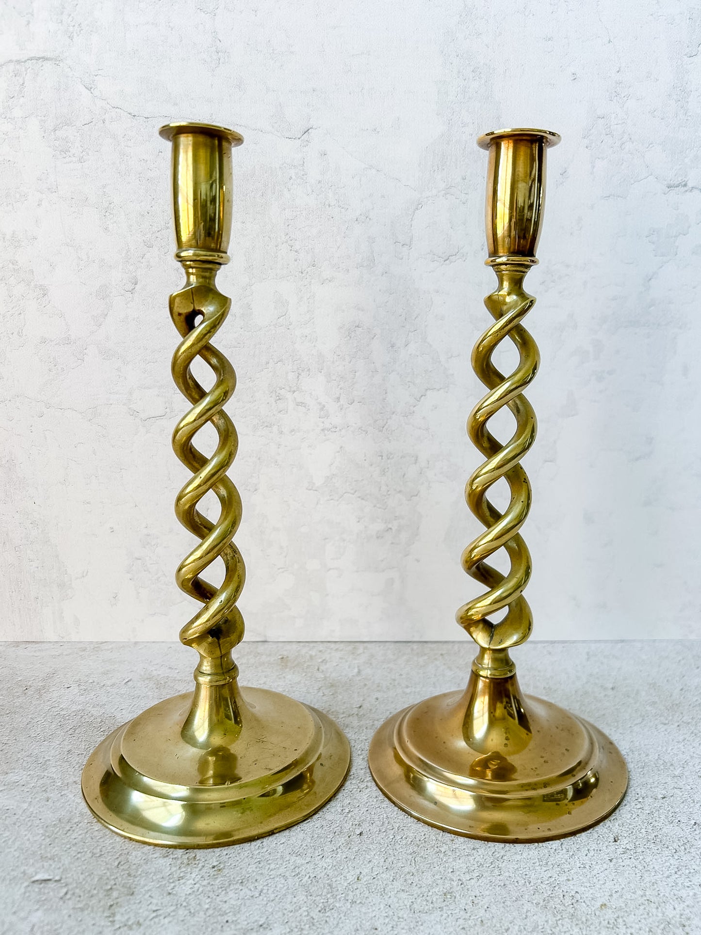Antique Pair English Open Twist Brass Candlesticks