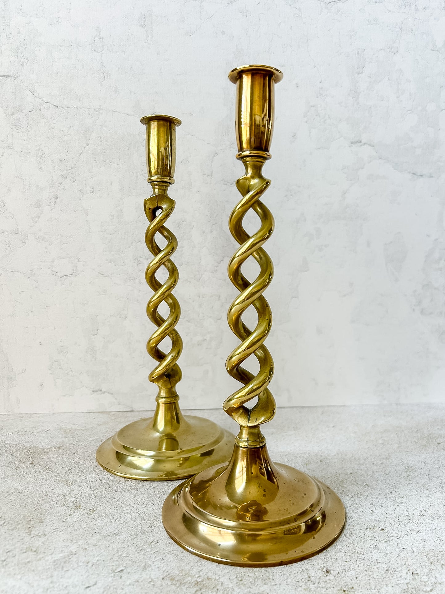Antique Pair English Open Twist Brass Candlesticks