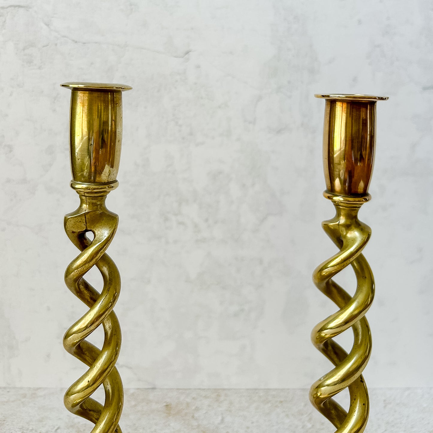 Antique Pair English Open Twist Brass Candlesticks