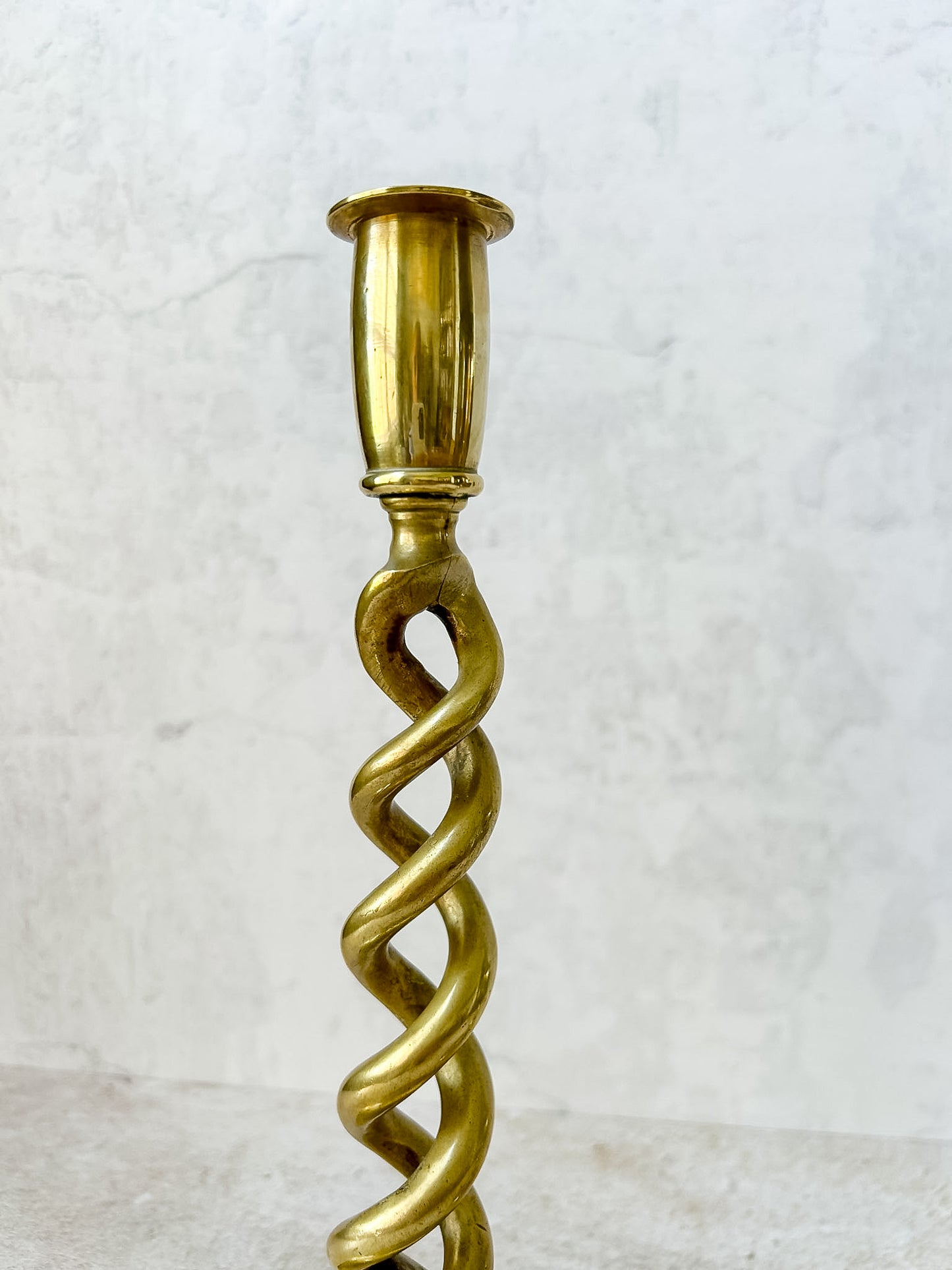 Antique Pair English Open Twist Brass Candlesticks