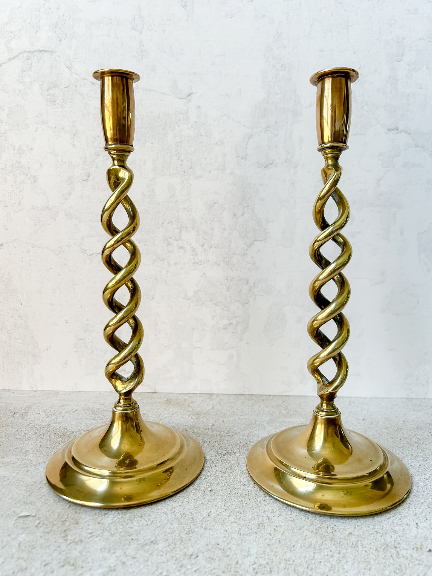 Antique Pair English Open Twist Brass Candlesticks