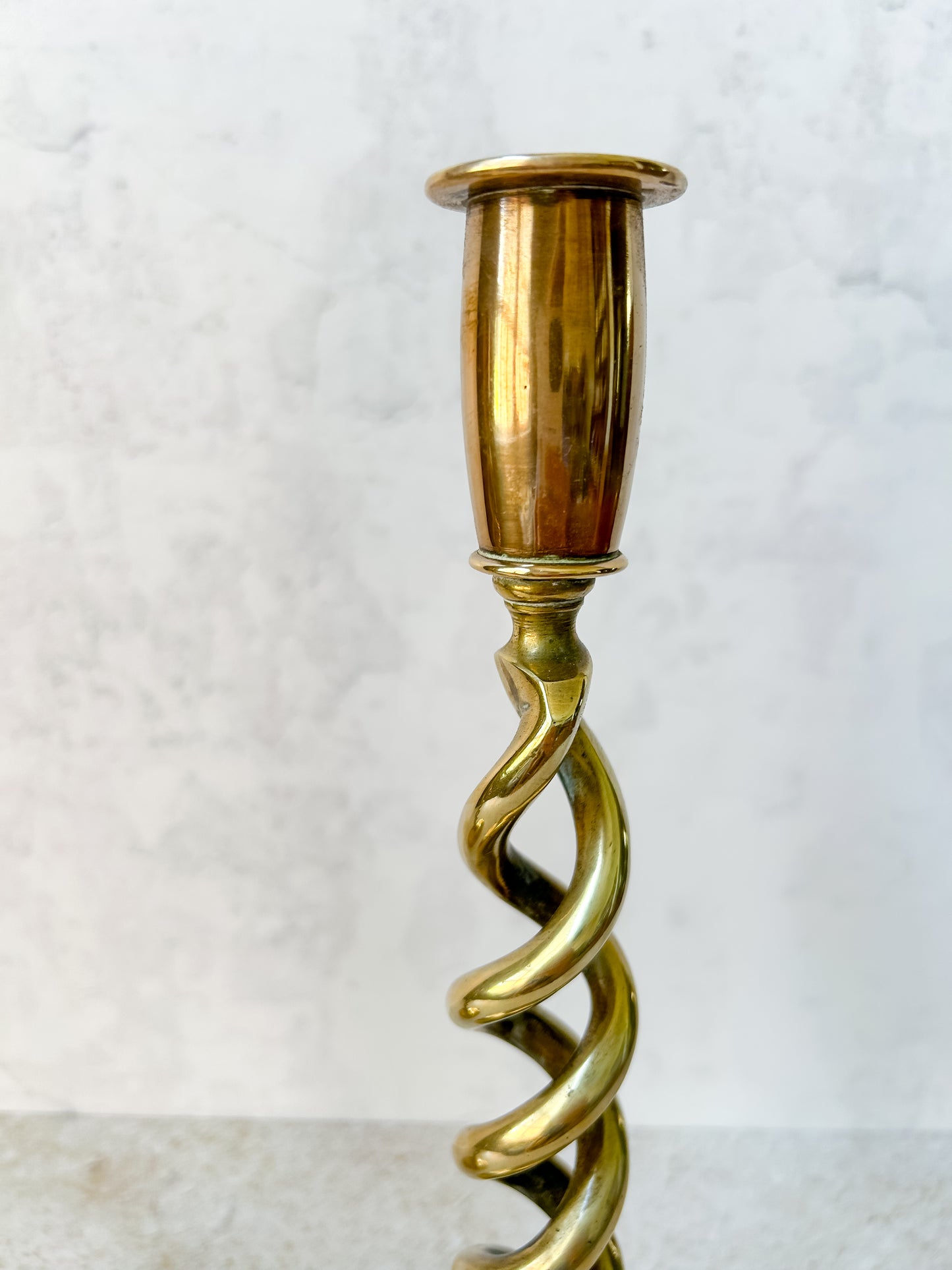 Antique Pair English Open Twist Brass Candlesticks