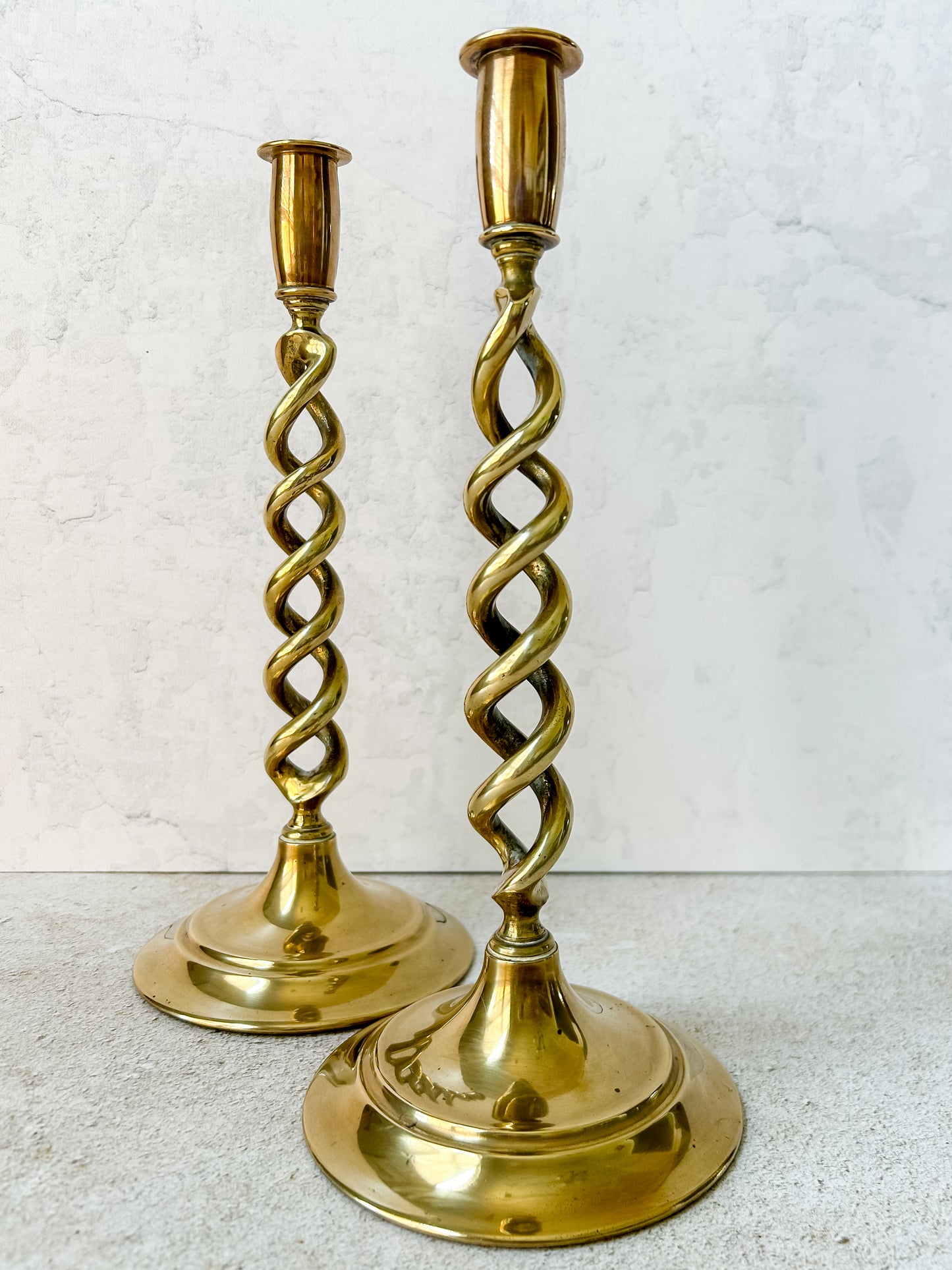 Antique Pair English Open Twist Brass Candlesticks