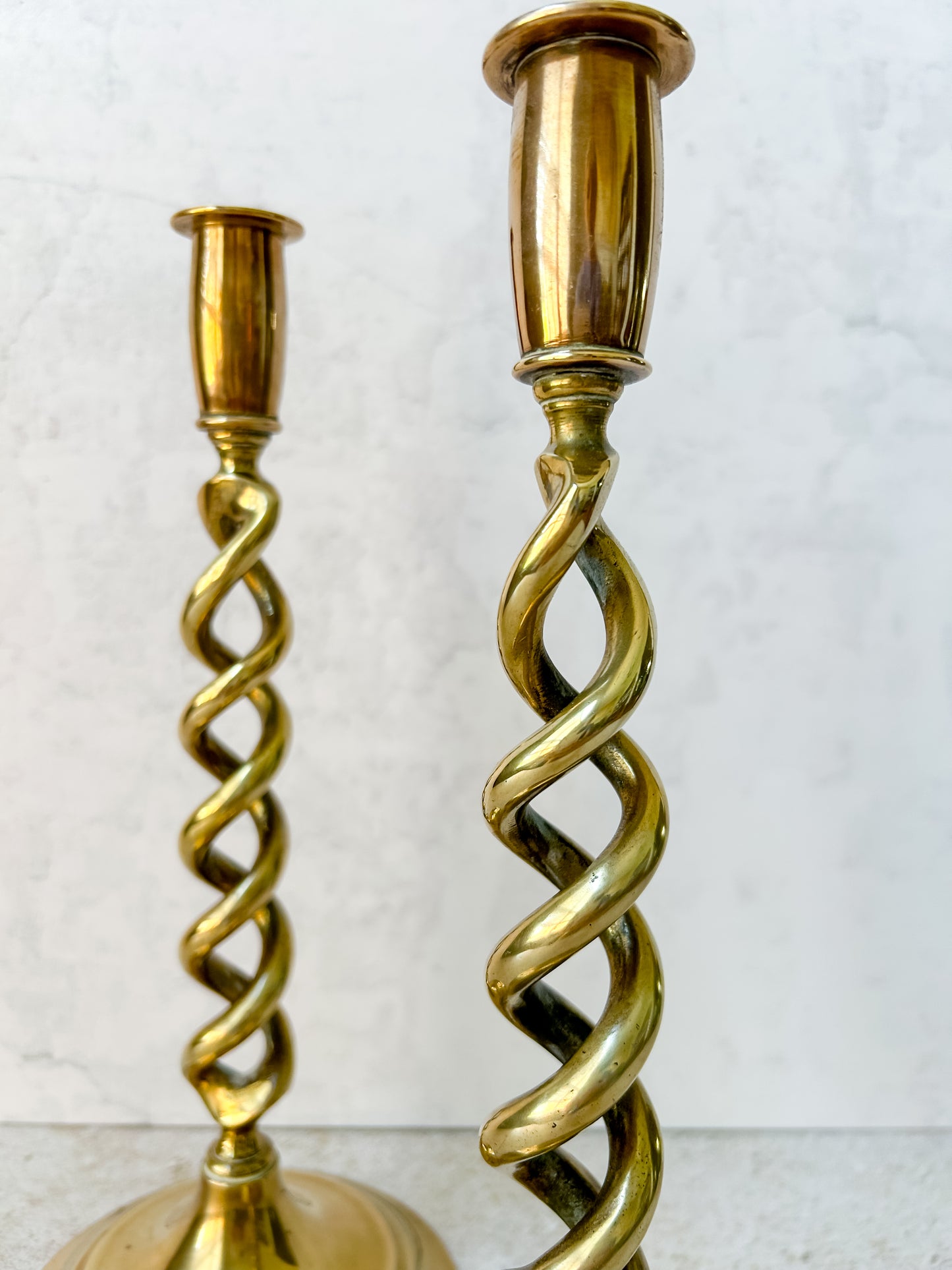 Antique Pair English Open Twist Brass Candlesticks