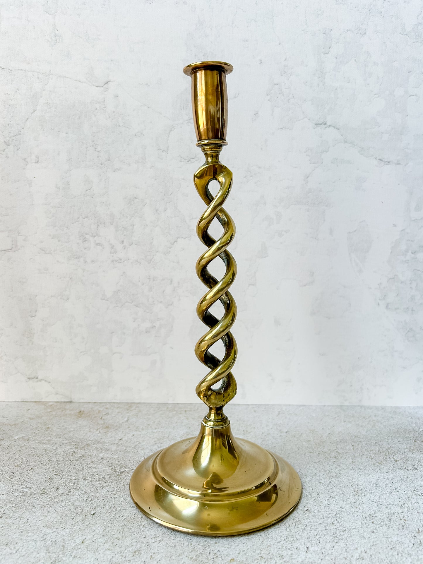 Antique Pair English Open Twist Brass Candlesticks
