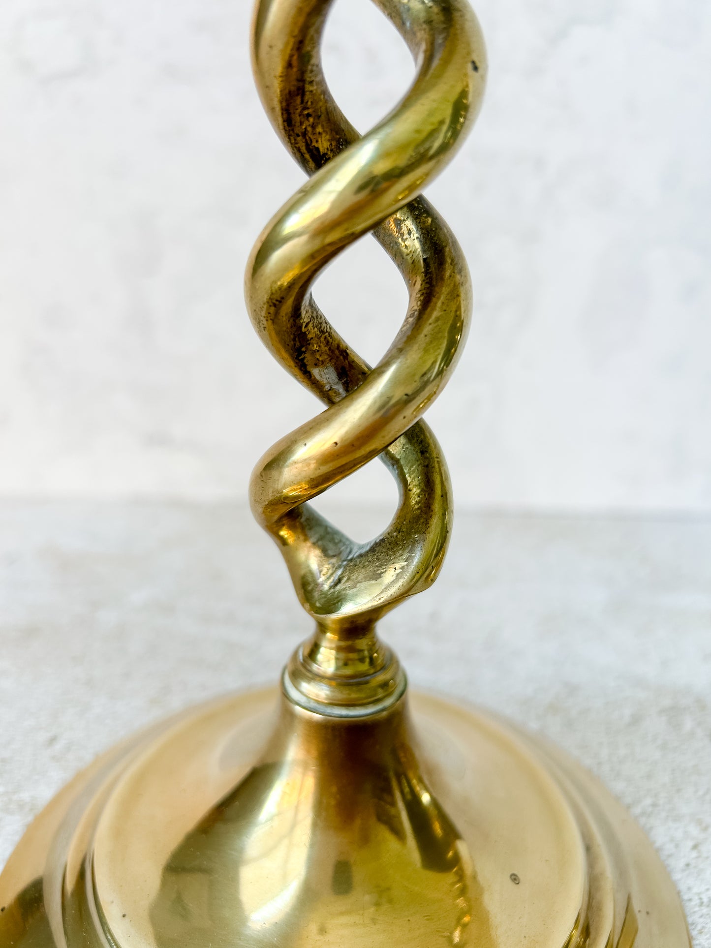 Antique Pair English Open Twist Brass Candlesticks