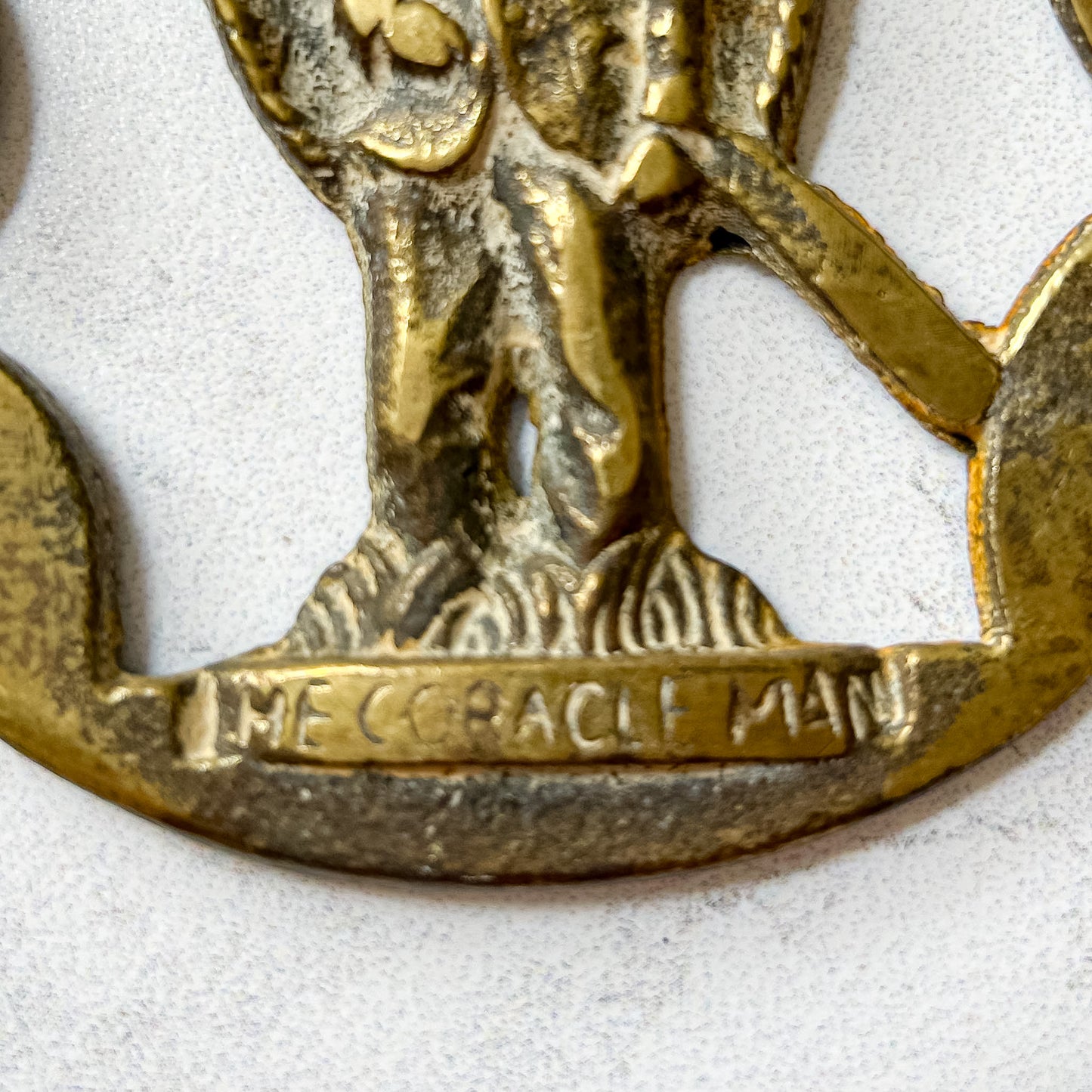 English Coracle Man Horse Brass Medallion
