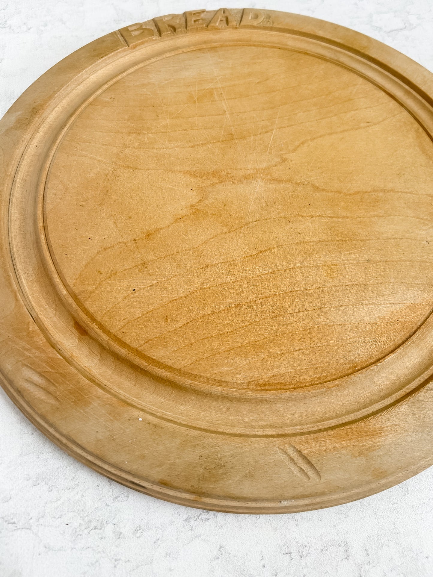 Vintage English Carved "Bread" Wooden Bread Board by Bramhall