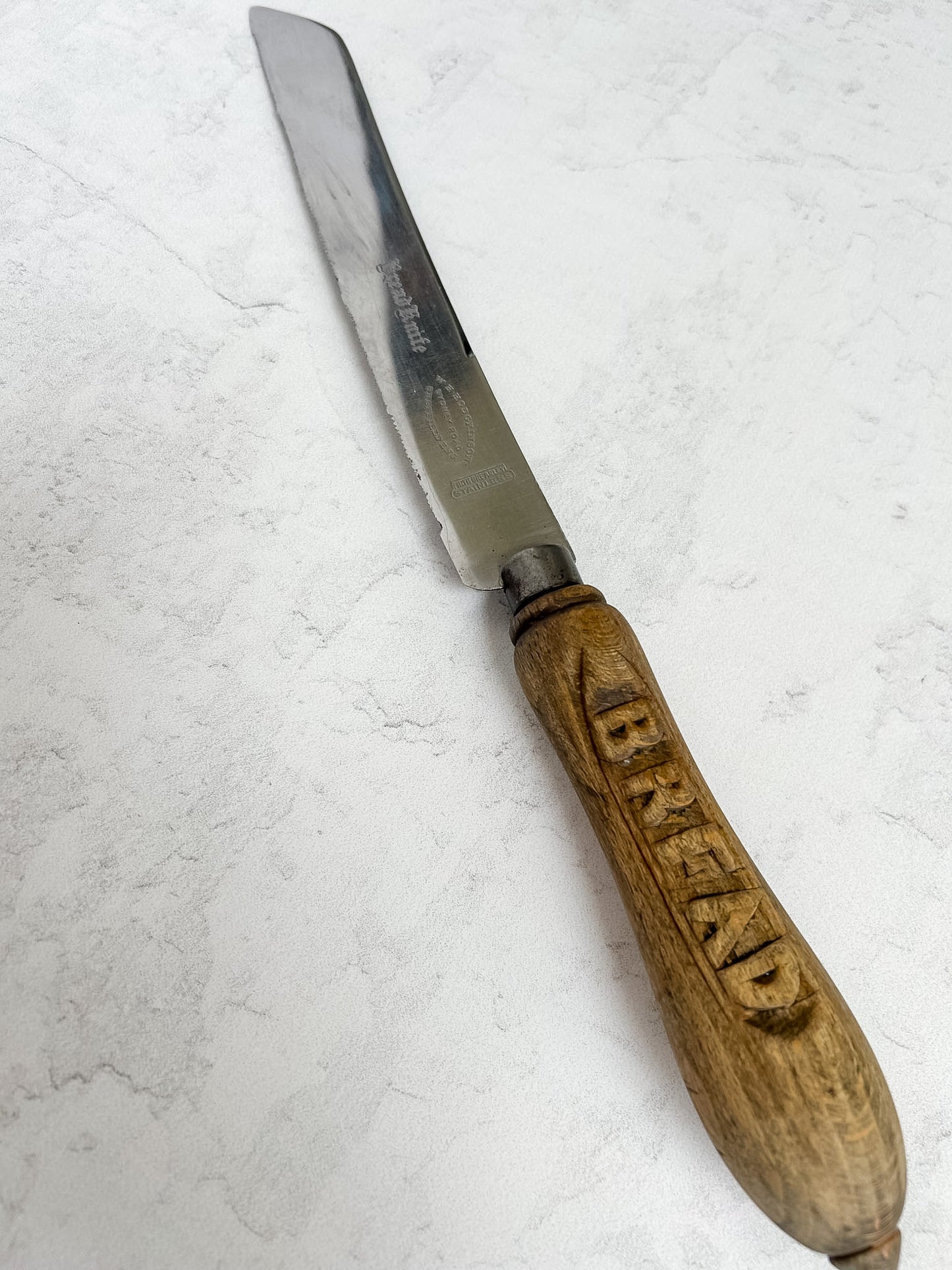 Vintage English Bread Knife with Carved "BREAD" Handle