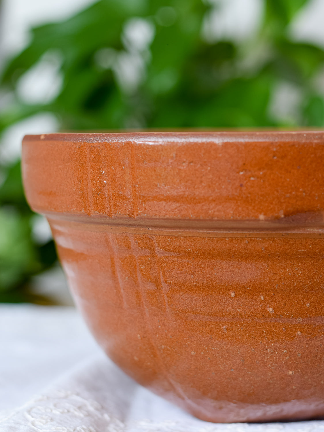 Vintage Brown Geometric Pattern Crock Bowl
