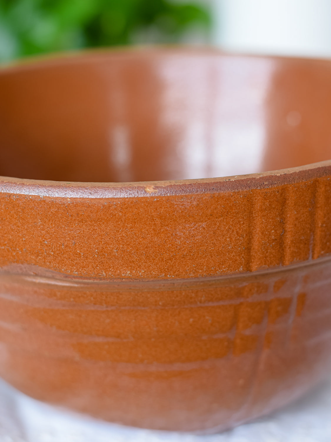 Vintage Brown Geometric Pattern Crock Bowl