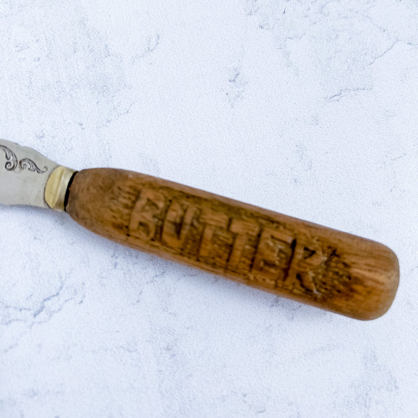 Victorian English Carved Wooden Handle Butter Knife