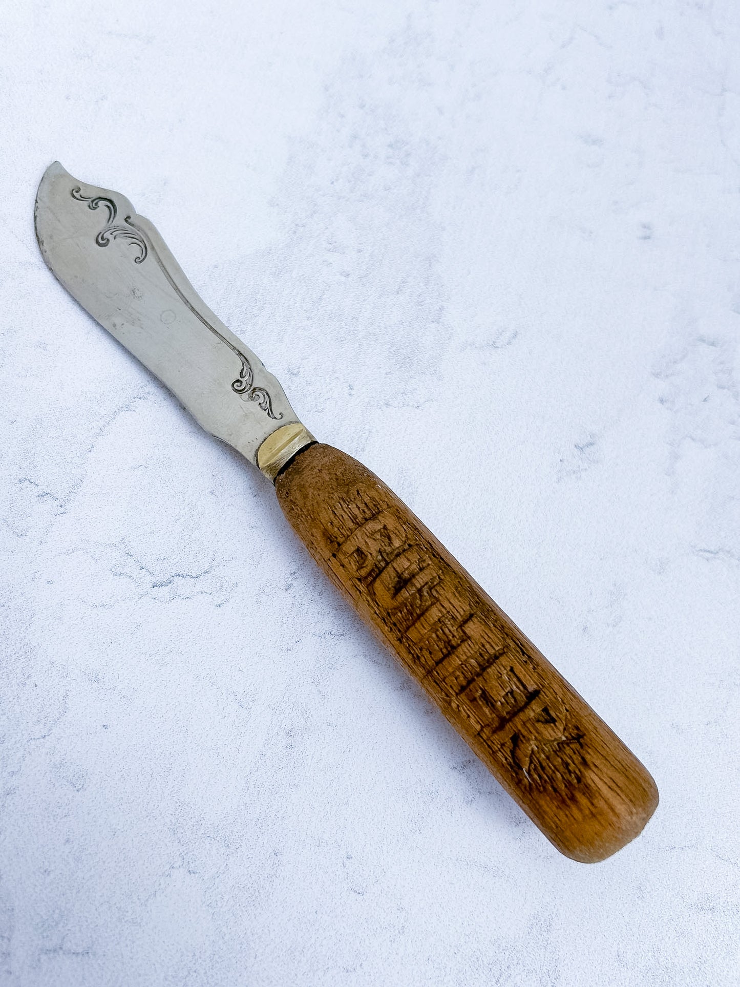 Victorian English Carved Wooden Handle Butter Knife