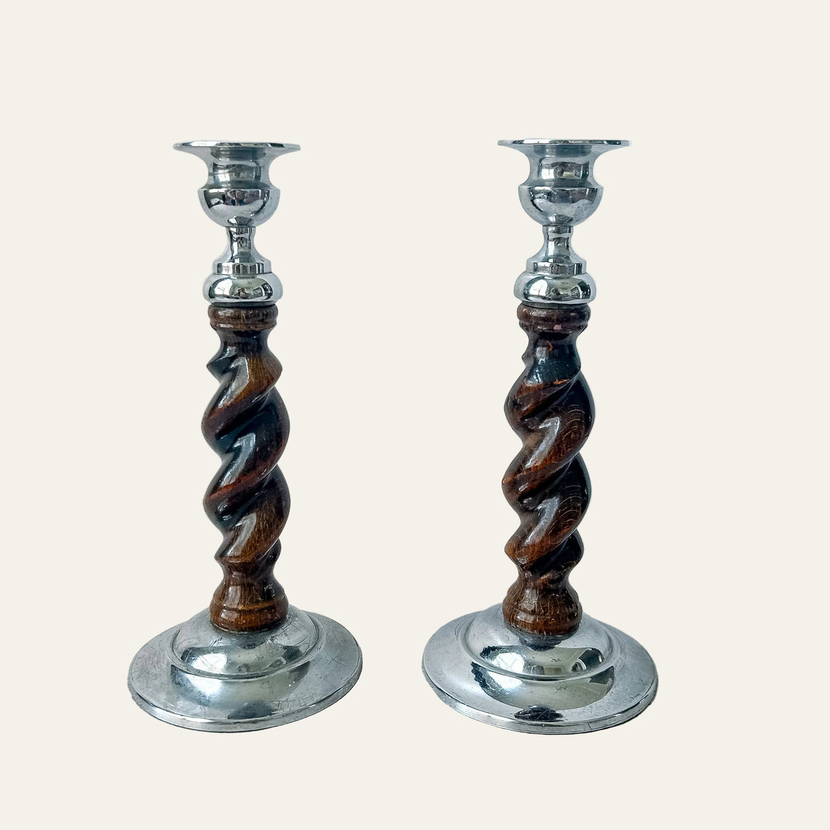 Pair of Vintage English Barley Twist Candlesticks