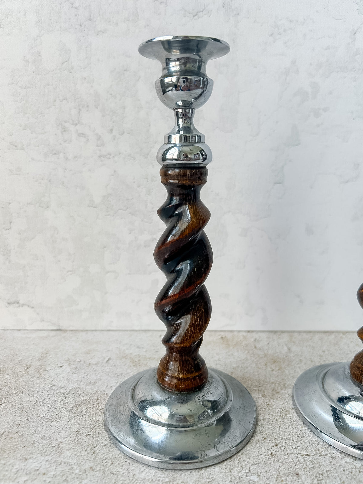 Pair of Vintage English Barley Twist Candlesticks
