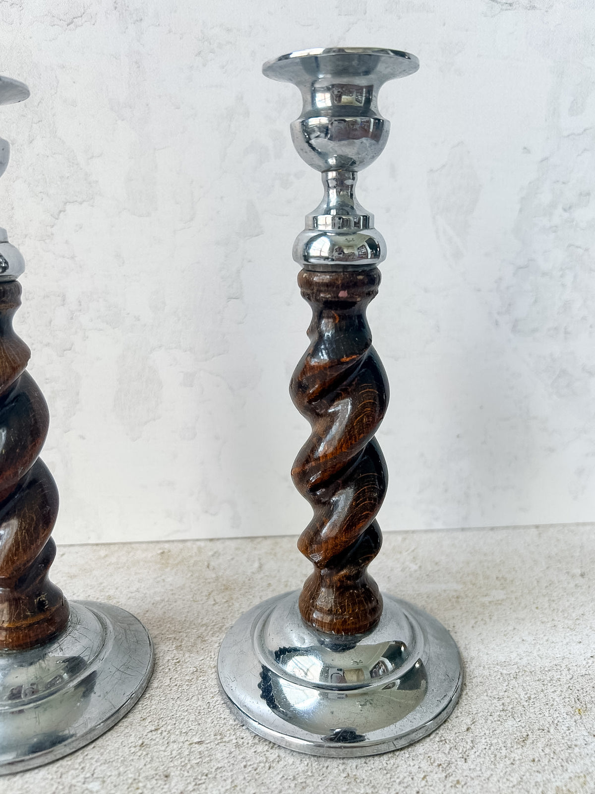 Pair of Vintage English Barley Twist Candlesticks