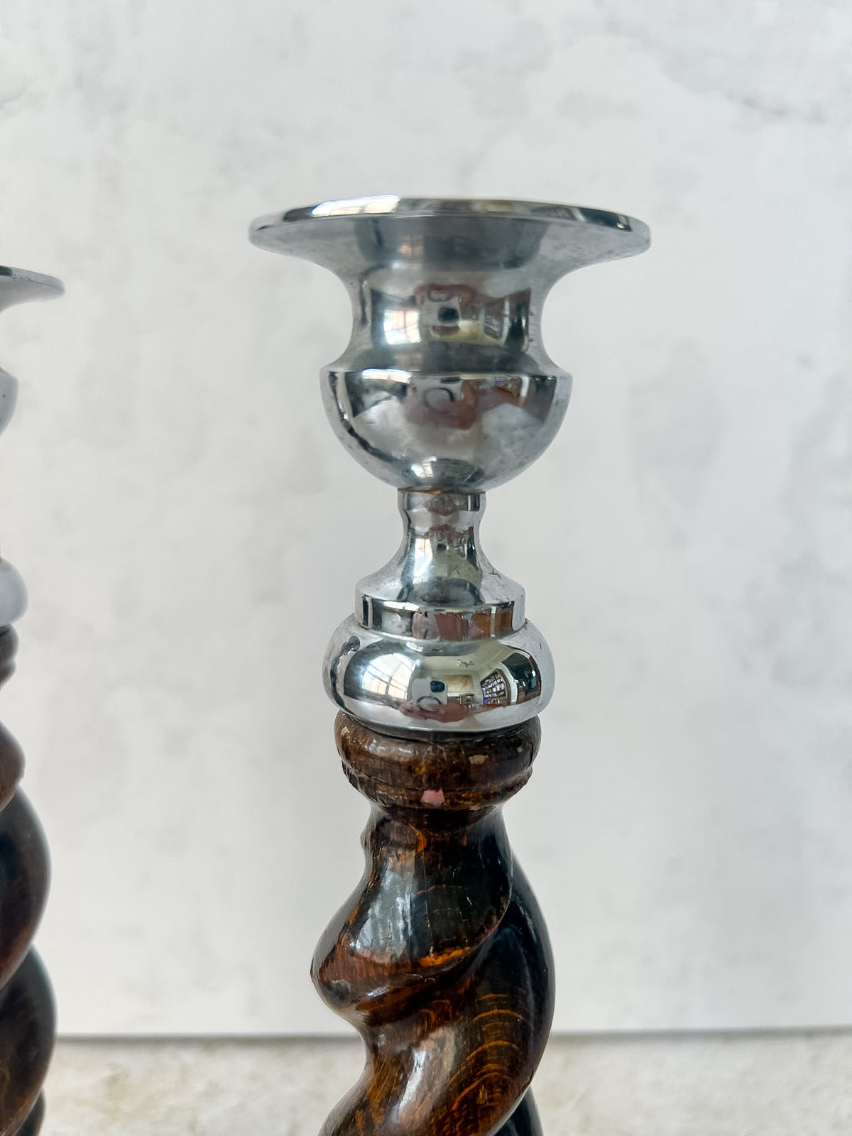 Pair of Vintage English Barley Twist Candlesticks