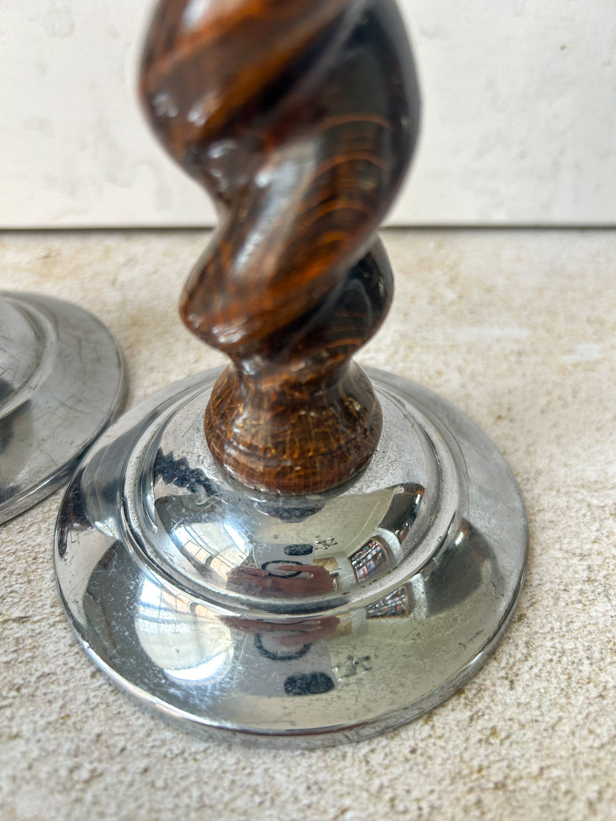 Pair of Vintage English Barley Twist Candlesticks