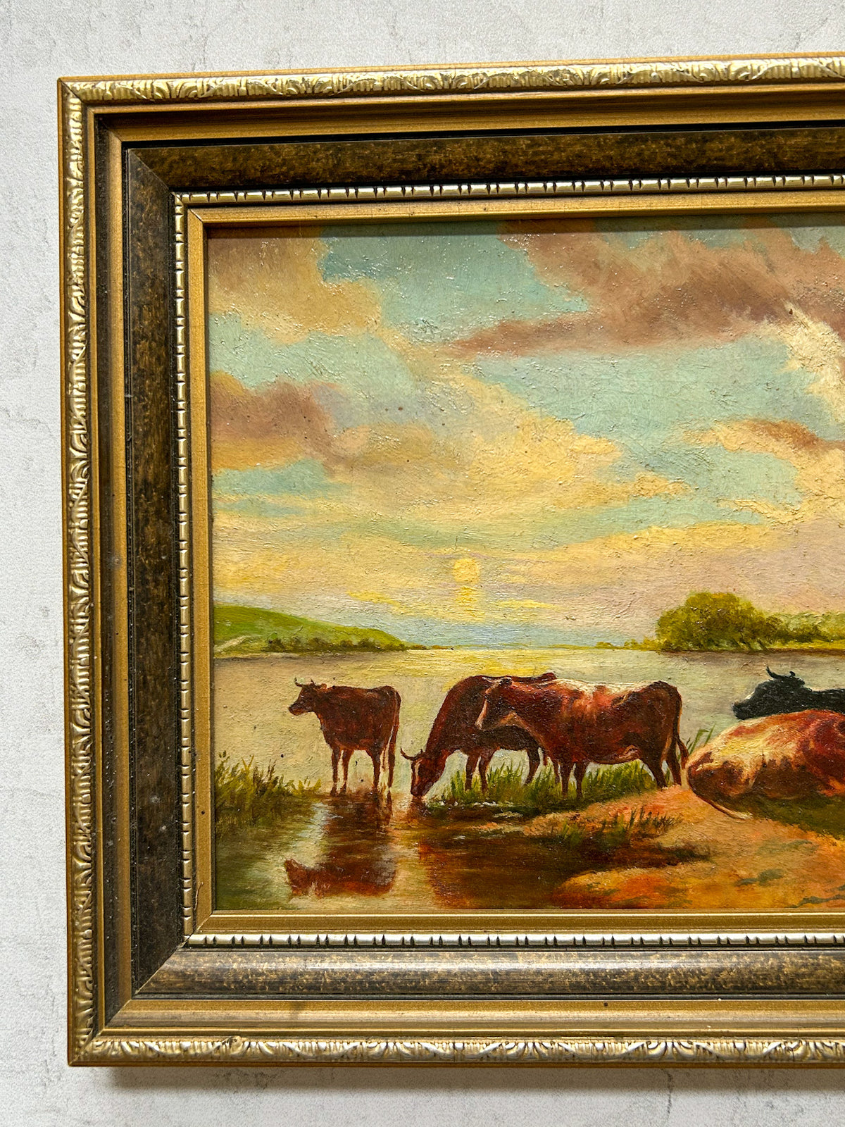 1941 Vintage English Pastoral Cattle Painting, Signed J.W. Smith