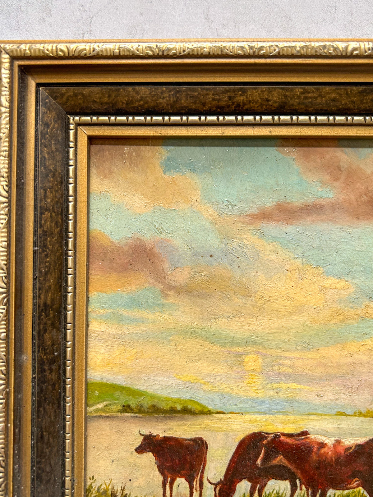 1941 Vintage English Pastoral Cattle Painting, Signed J.W. Smith