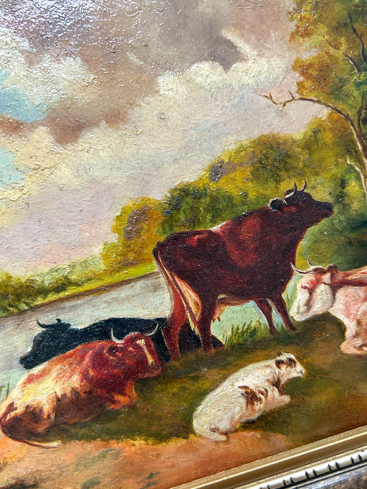 1941 Vintage English Pastoral Cattle Painting, Signed J.W. Smith