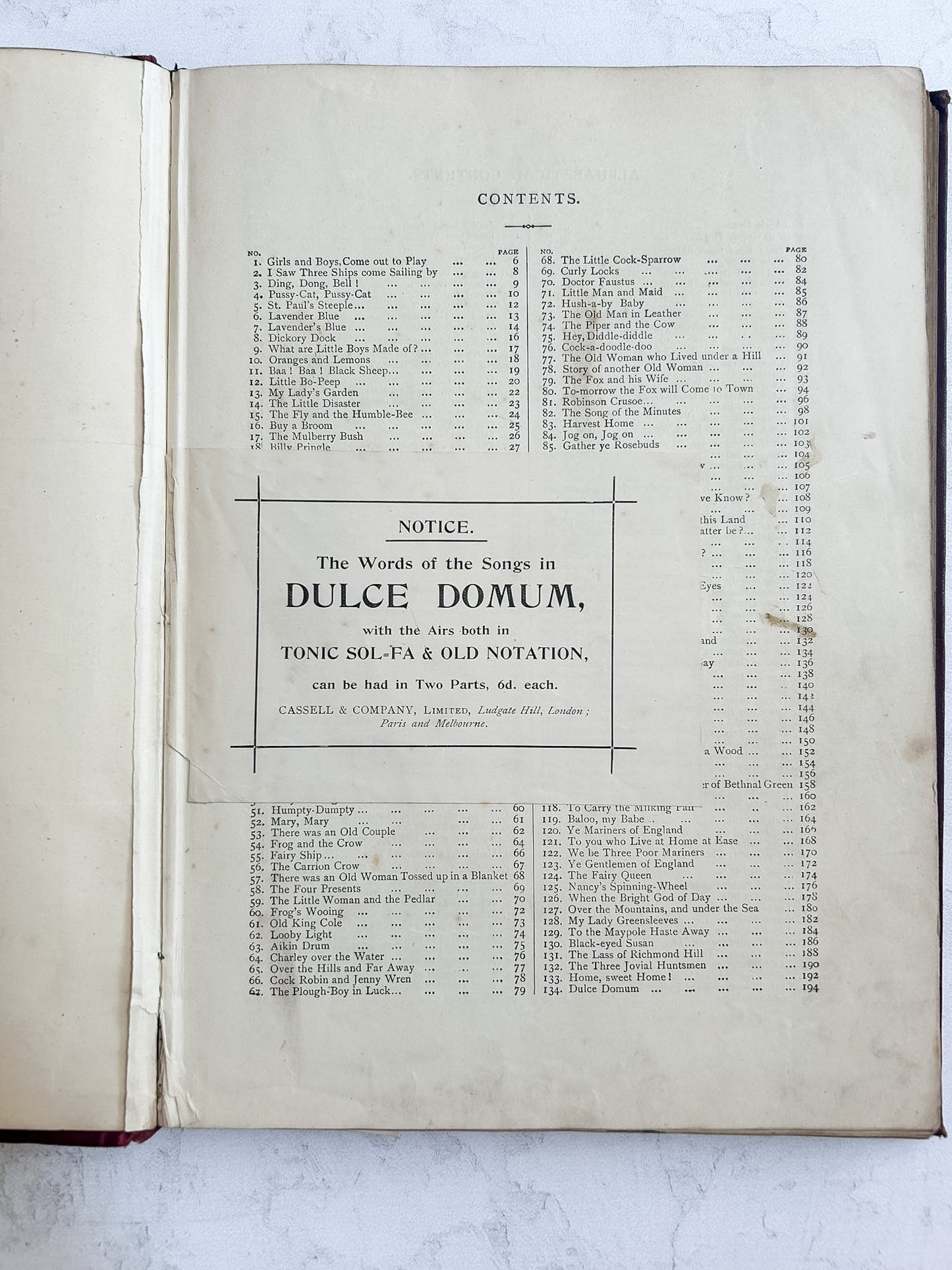 Antique 1901 Dulce Domum Rhymes and Songs for Children Folio