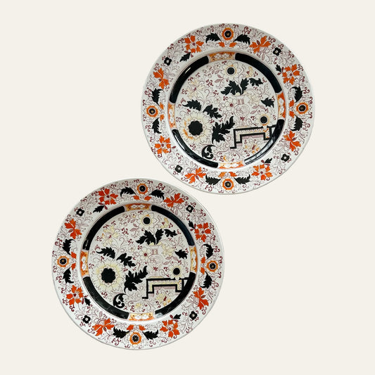 Pair of Antique English Ironstone Plates | A. Broadhurst Transferware