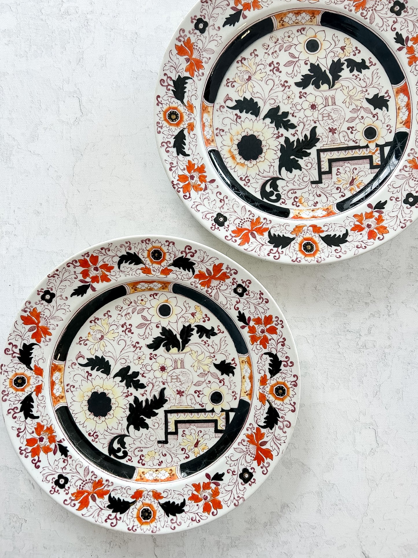 Pair of Antique English Ironstone Plates | A. Broadhurst Transferware