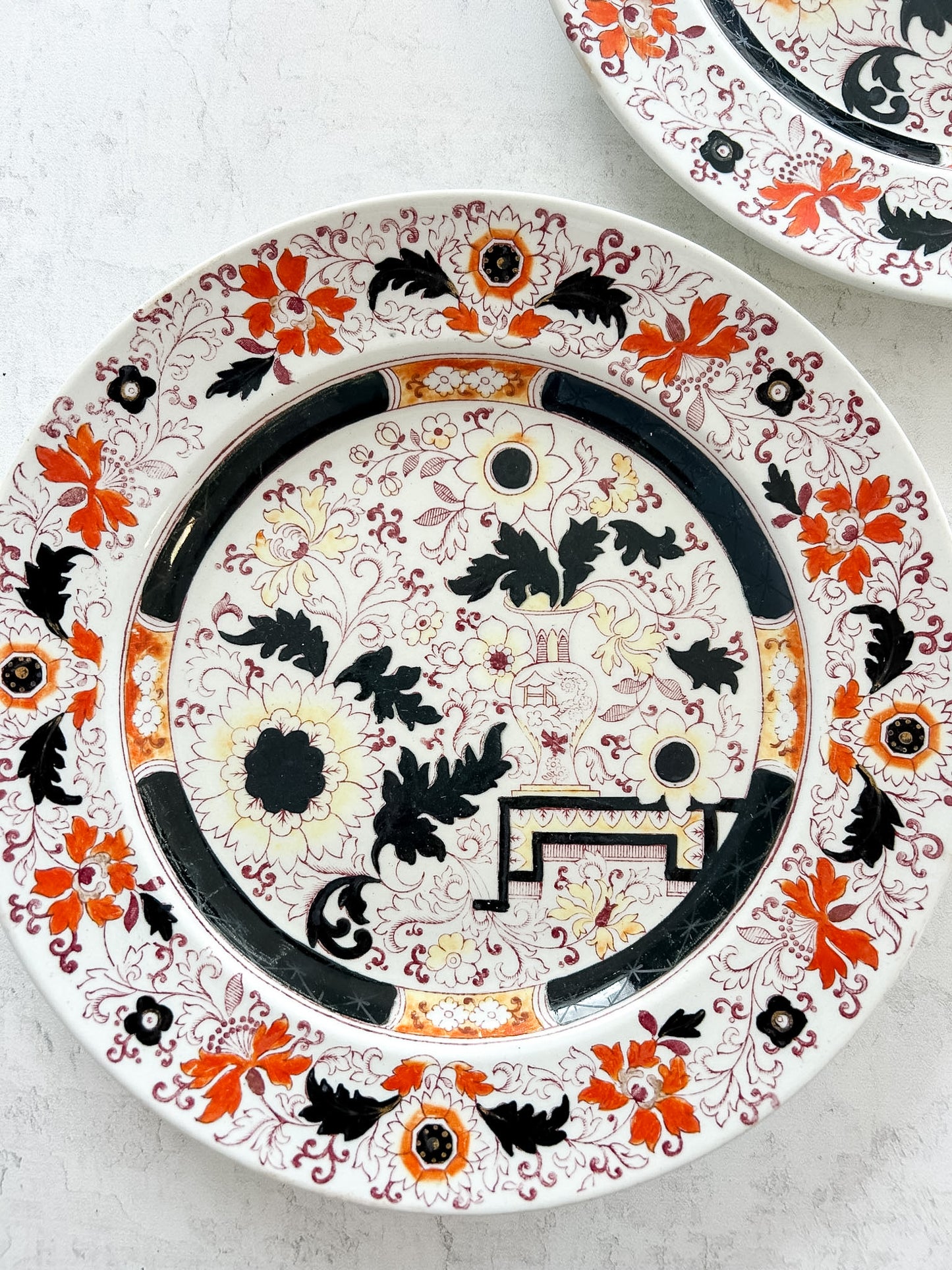 Pair of Antique English Ironstone Plates | A. Broadhurst Transferware