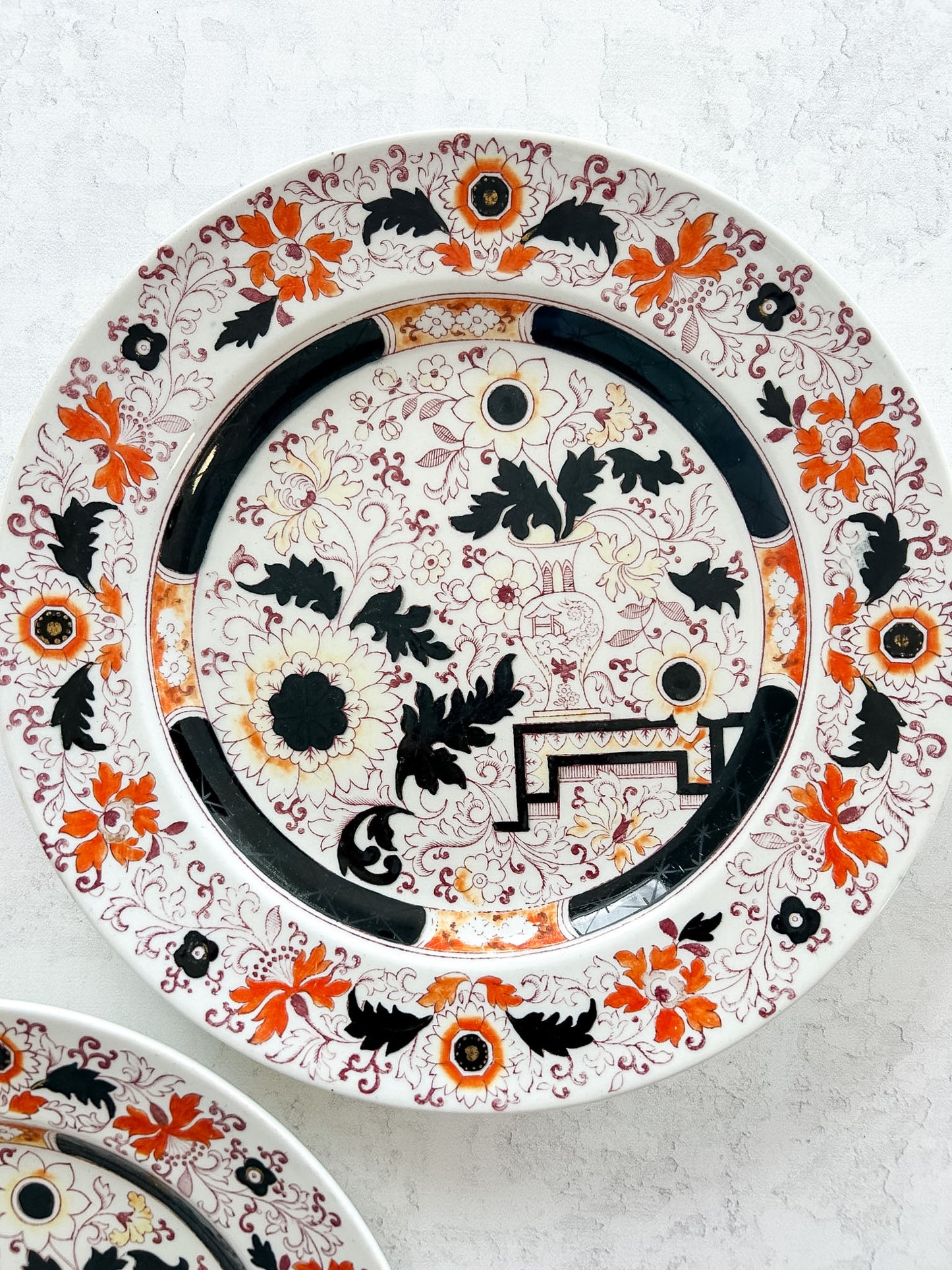 Pair of Antique English Ironstone Plates | A. Broadhurst Transferware