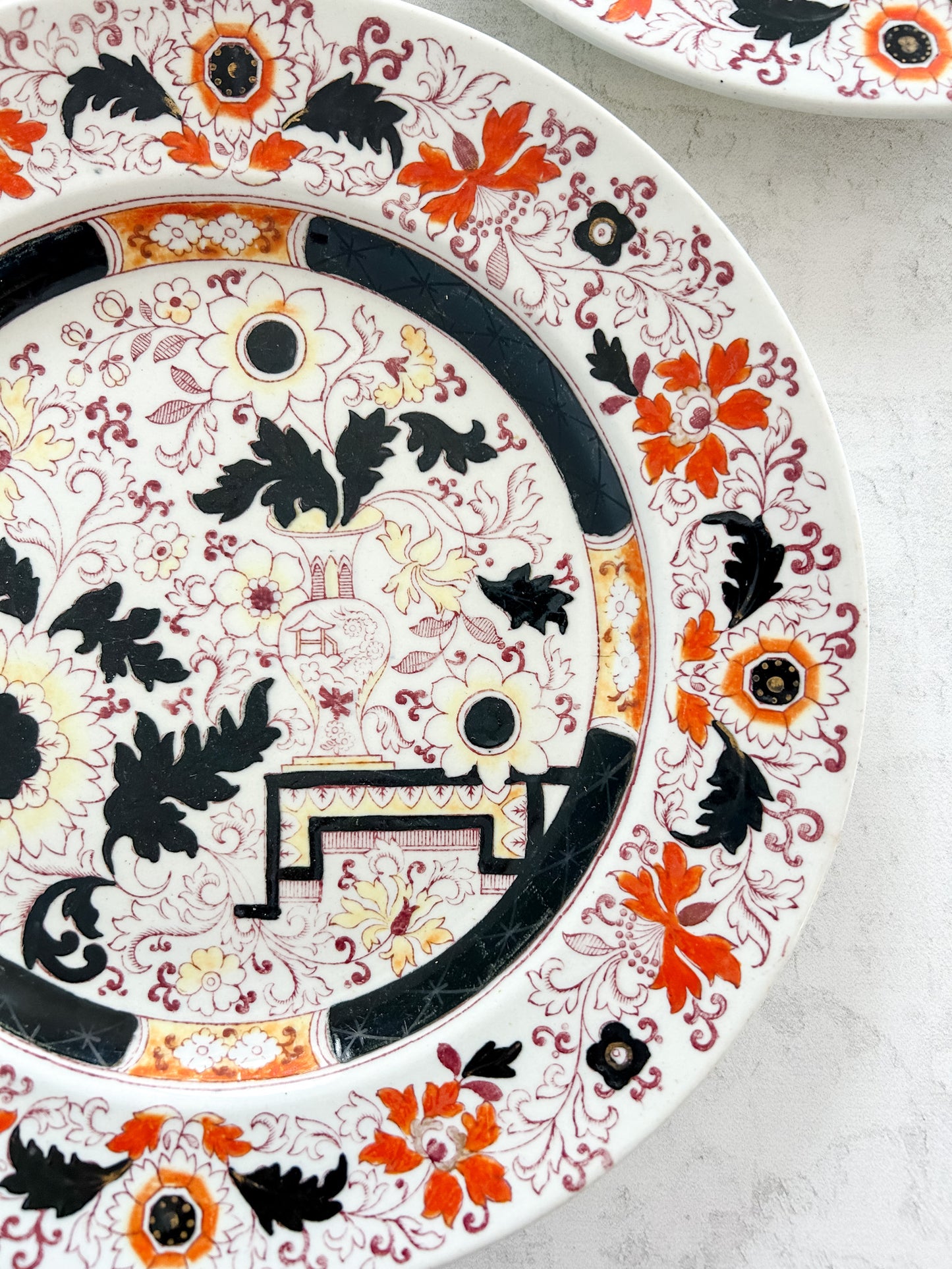 Pair of Antique English Ironstone Plates | A. Broadhurst Transferware