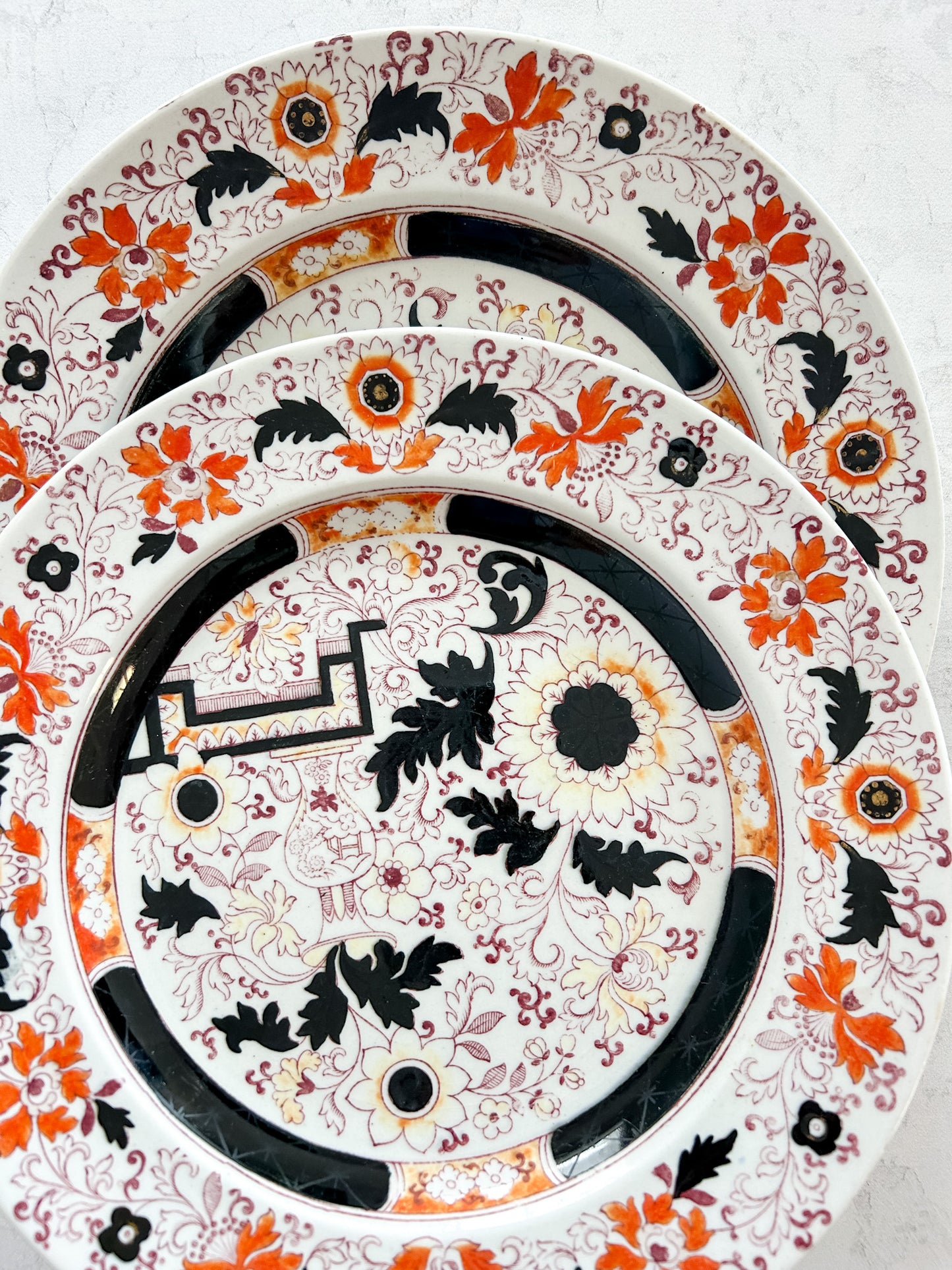 Pair of Antique English Ironstone Plates | A. Broadhurst Transferware