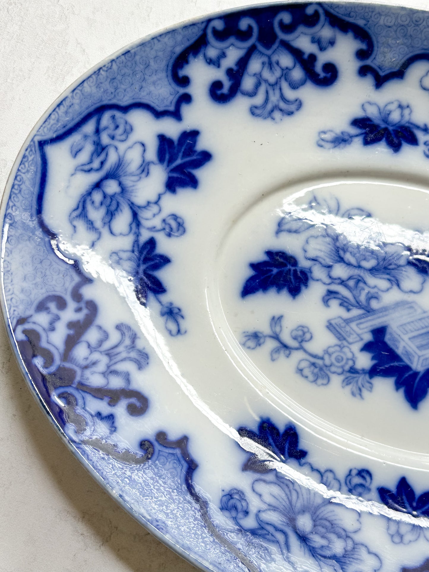 Antique Cauldon England Flow Blue Server | Candia Pattern