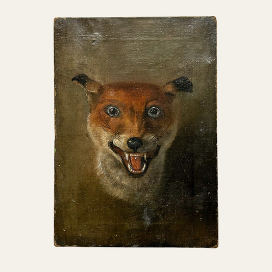 Antique Victorian Fox Portrait Oil Painting on Canvas