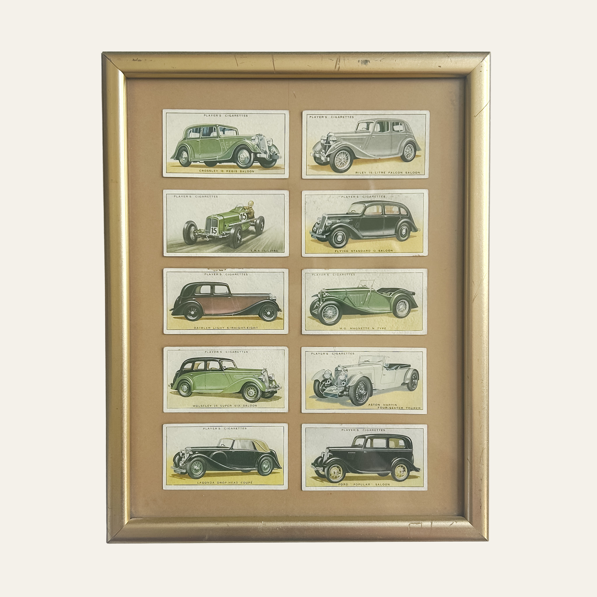 Framed 1936 Player’s Motor Cars Cigarette Cards