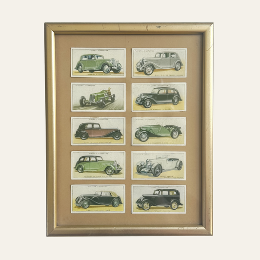 Framed 1936 Player’s Motor Cars Cigarette Cards