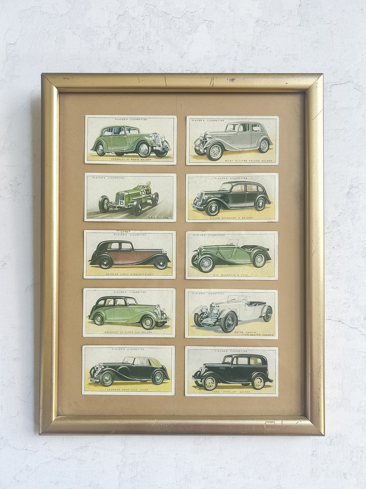 Framed 1936 Player’s Motor Cars Cigarette Cards