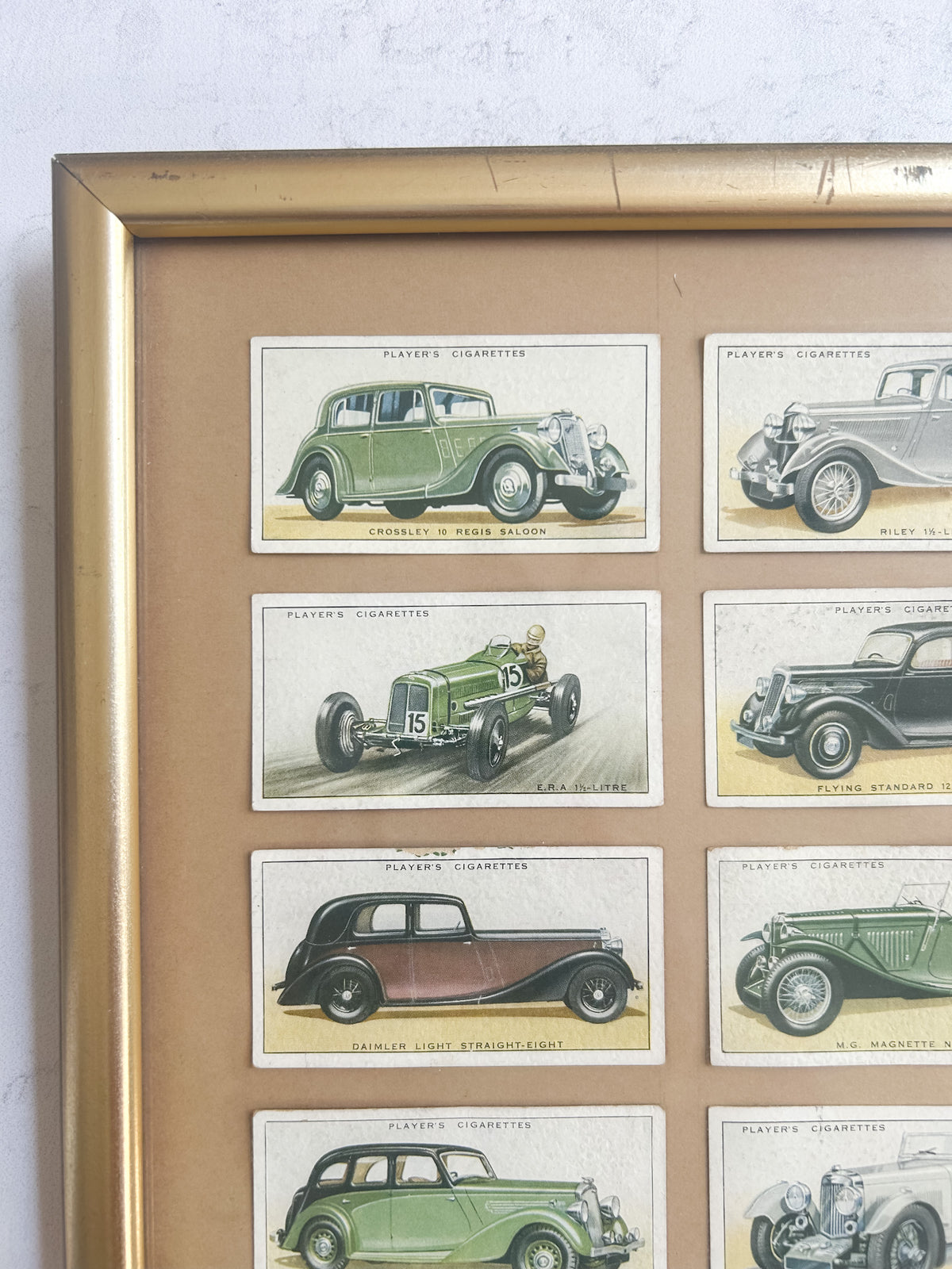 Framed 1936 Player’s Motor Cars Cigarette Cards