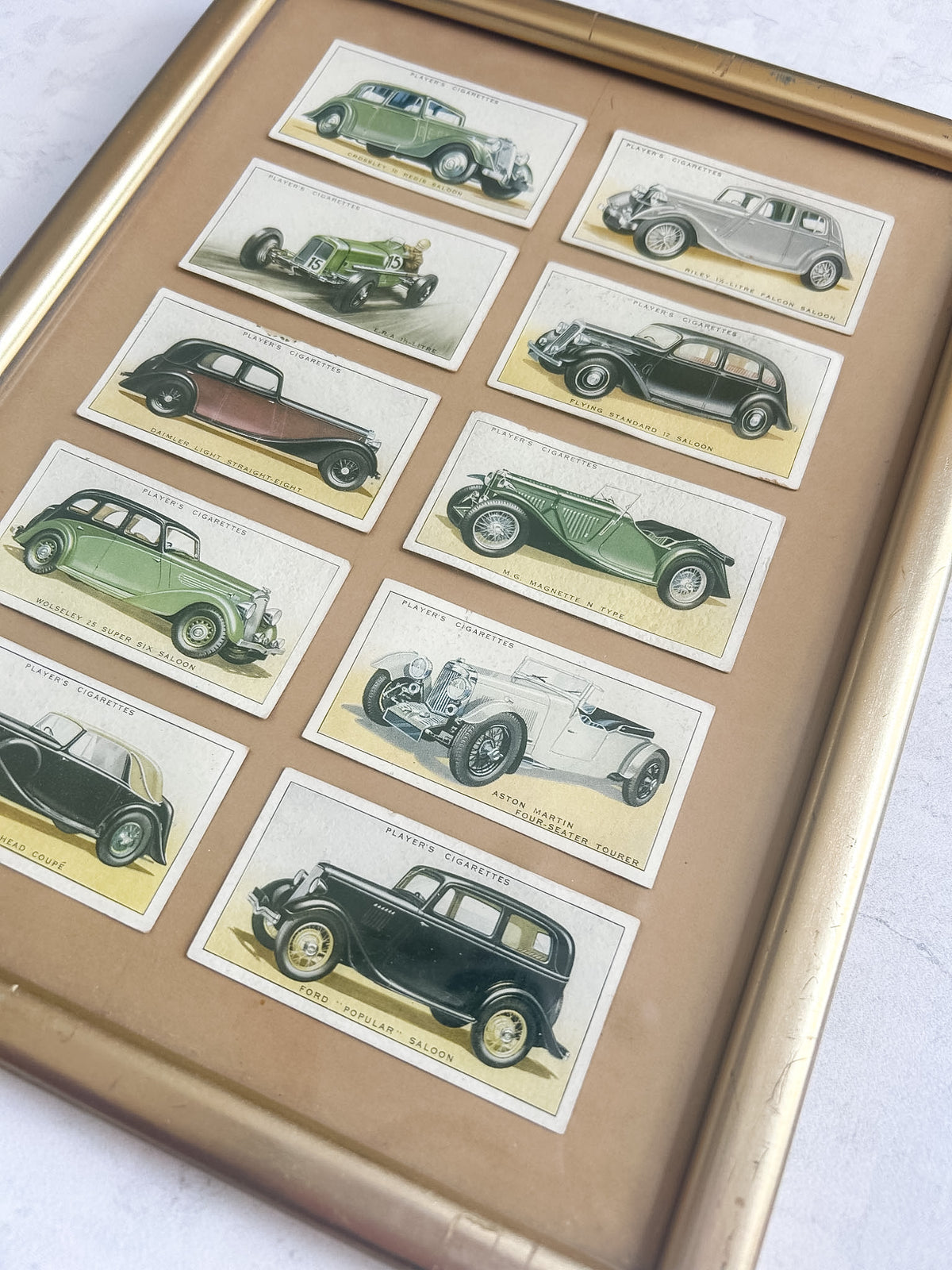 Framed 1936 Player’s Motor Cars Cigarette Cards