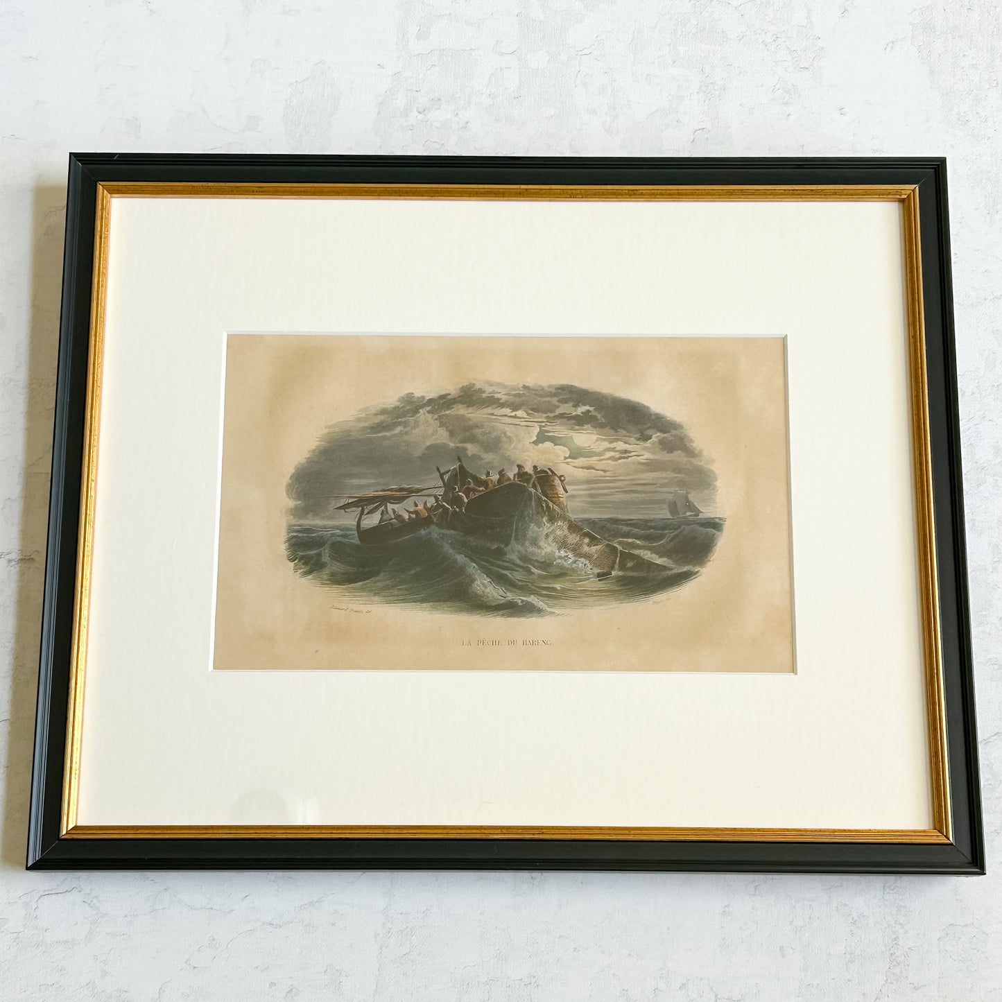 Antique Framed French Engraving – “La Pêche du Hareng,” c. 1880s