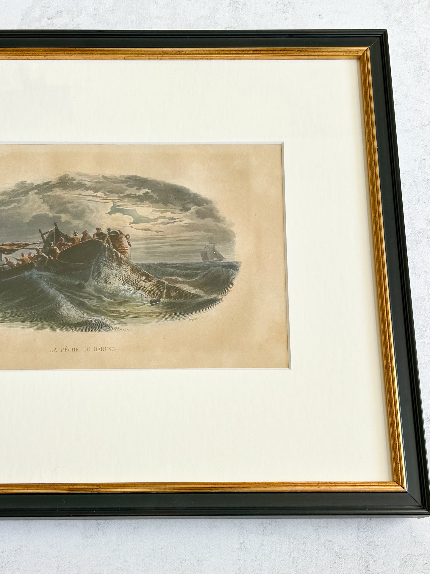 Antique Framed French Engraving – “La Pêche du Hareng,” c. 1880s